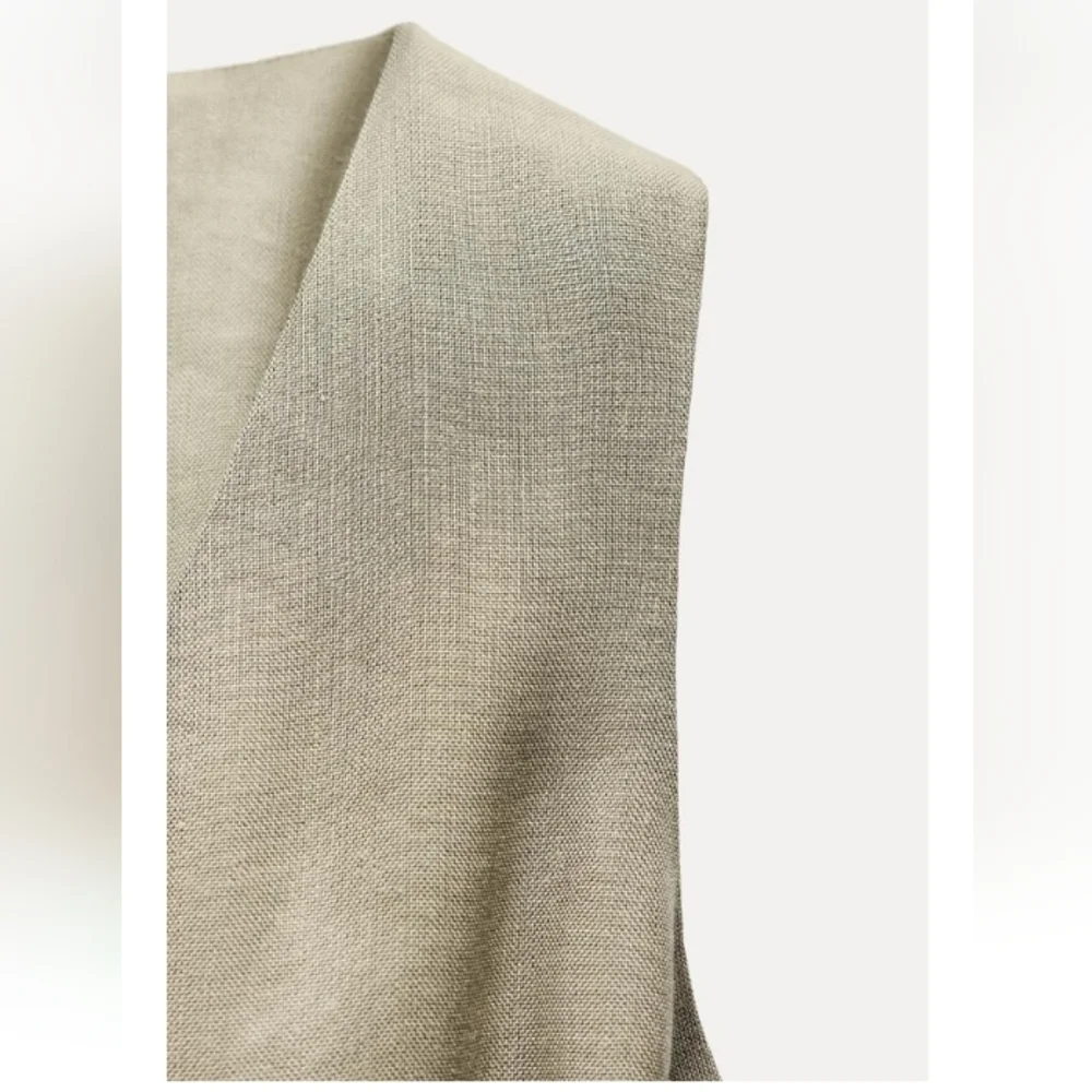 Zara ZW Collection Linen Sleeveless Elastic Waistline Midi Dress Sz-L_5